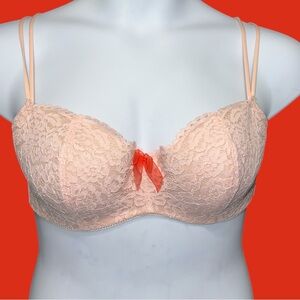 B.Tempted Lace Underwire Bra in Peach with Red Bow